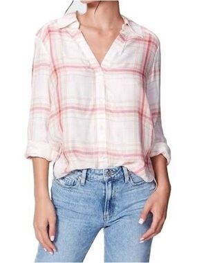 Paige White Burnt Sienna Plaid Button Down Shirt Soft Girl Core Sz L
